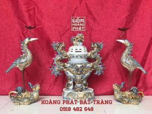 Bộ đồ thờ men rạn đắp nổi Bát Tràng