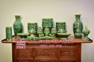 Bộ đồ thờ gia tiên men xanh ngọc gốm sứ Bát Tràng