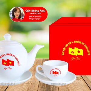 Ấm chén in logo đại hội đảng 2019