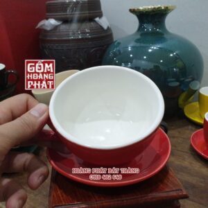 Bộ tách CAPPUCCINO 250ML men đỏ gốm sứ Bát Tràng