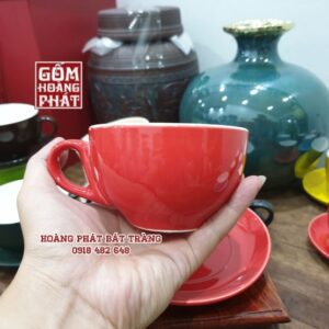 Bộ tách CAPPUCCINO 250ML men đỏ gốm sứ Bát Tràng