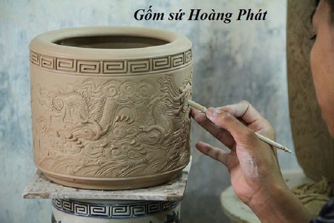 Tạo hình bát hương men rạn đắp nổi cao cấp