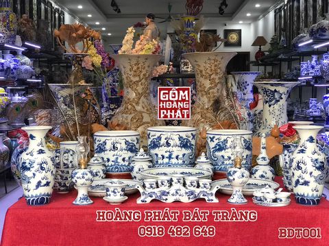 bộ đồ thờ men xanh lam cổ Bát Tràng