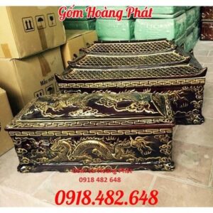 Tiểu quách men nâu cổ, mái chùa vẽ nhũ vàng cỡ Đại QTNV6