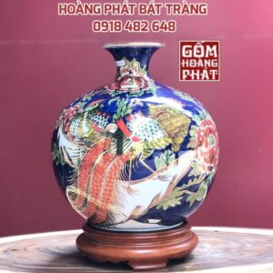 Bình hút tài lộc chim trĩ nền xanh coban cao cấp Bát Tràng BHL94