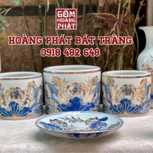 Bộ đồ thờ gia tiên vẽ sen vàng kim 24k cao cấp