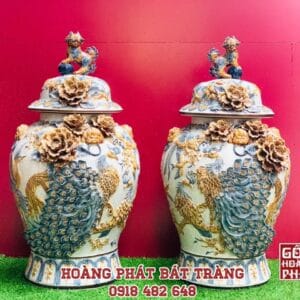 Chóe công đào men rạn đắp nổi kênh bong dung tích 50L CHOE10