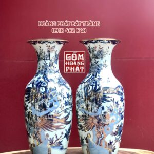 Tiểu lục bình chim trĩ hoa đào men lam vàng kim 24k cao cấp TLB05