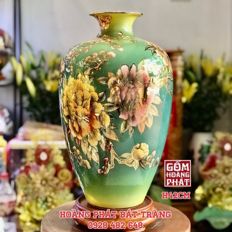 Bình phong thủy công thành danh toại vàng kim nền xanh 3D cao cấp H42cm