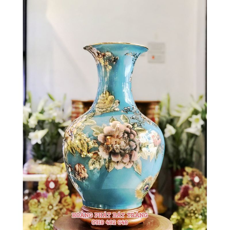 Tỏi phong thủy công thành danh toại vàng kim 24k nền xanh dương H45cm