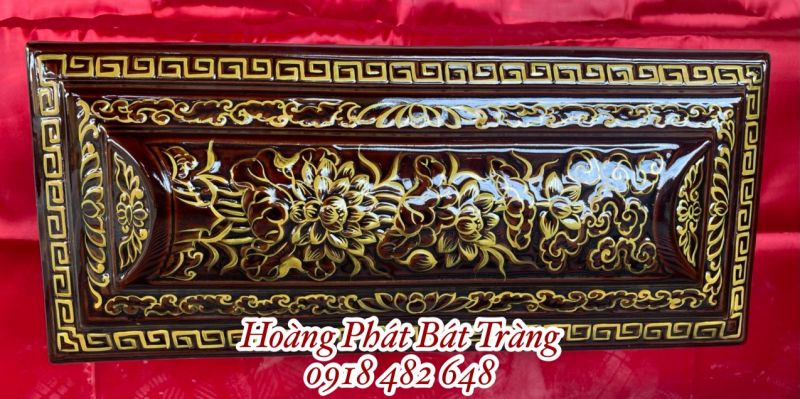 Bộ quách tiểu sứ bách liên hoa nâu cổ vẽ nhũ vàng cao cấp QTSU433